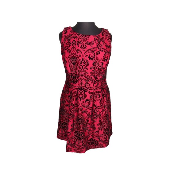 Gabby Skye Women's Red Black Velvet Flocked Fit And Flare Dress Plus Size 14W - Picture 4 of 14